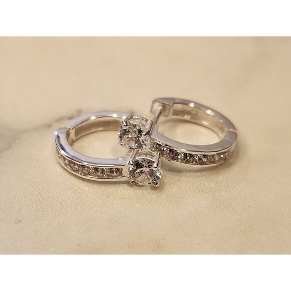 Sterling Silver Hoop Earrings With Cubic Zirconia Accents - Picture 4 of 6